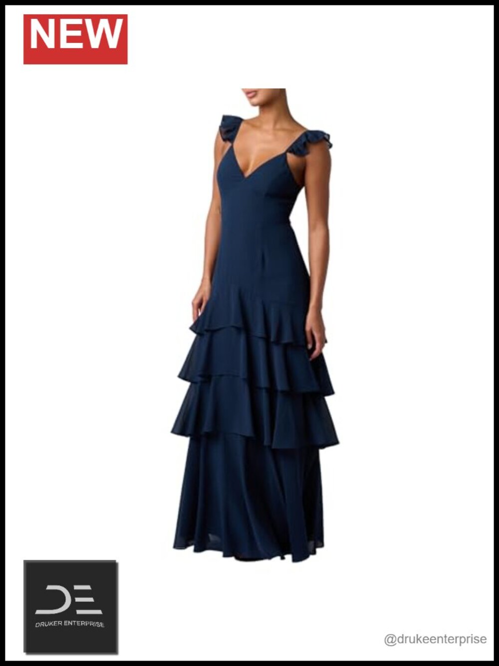 Lulus Seren Tiered Chiffon Formal Maxi Dress Ruffle Shoulder Gown